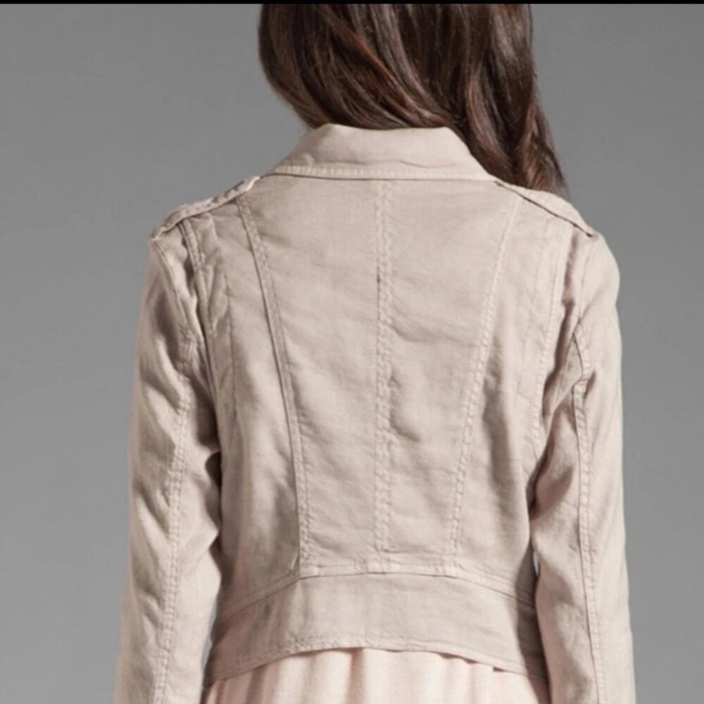 FREE PEOPLE Linen Neutral Blush Pink Cropped Moto Jacket SZ 4 - Picture 5 of 10